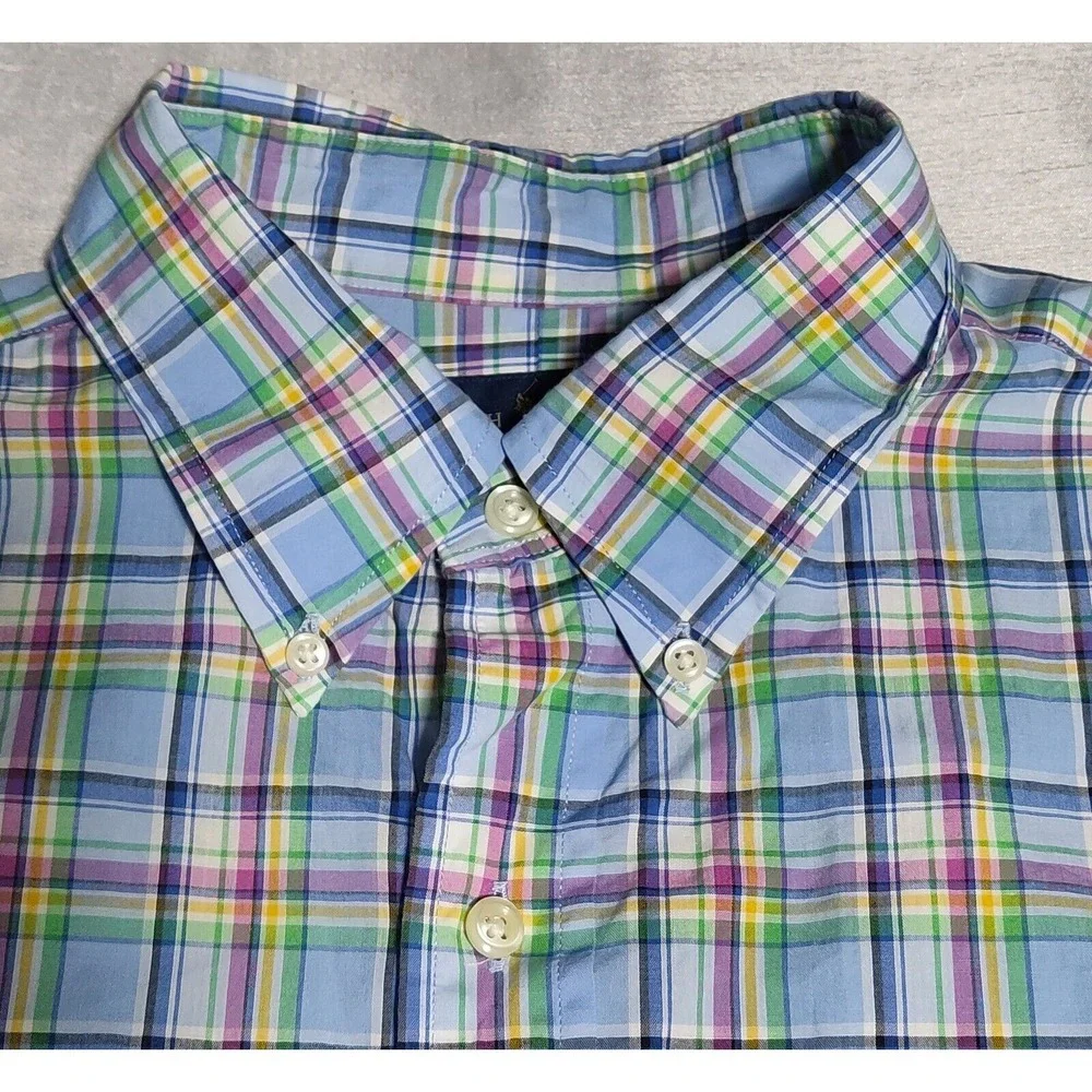 POLO RALPH LAUREN CLASSIC Men Large Blue Multi Plaid Button Long Sleeve Shirt‎